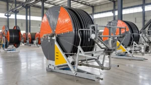 Rear frame and hose guide of JP series hose reel irrigator