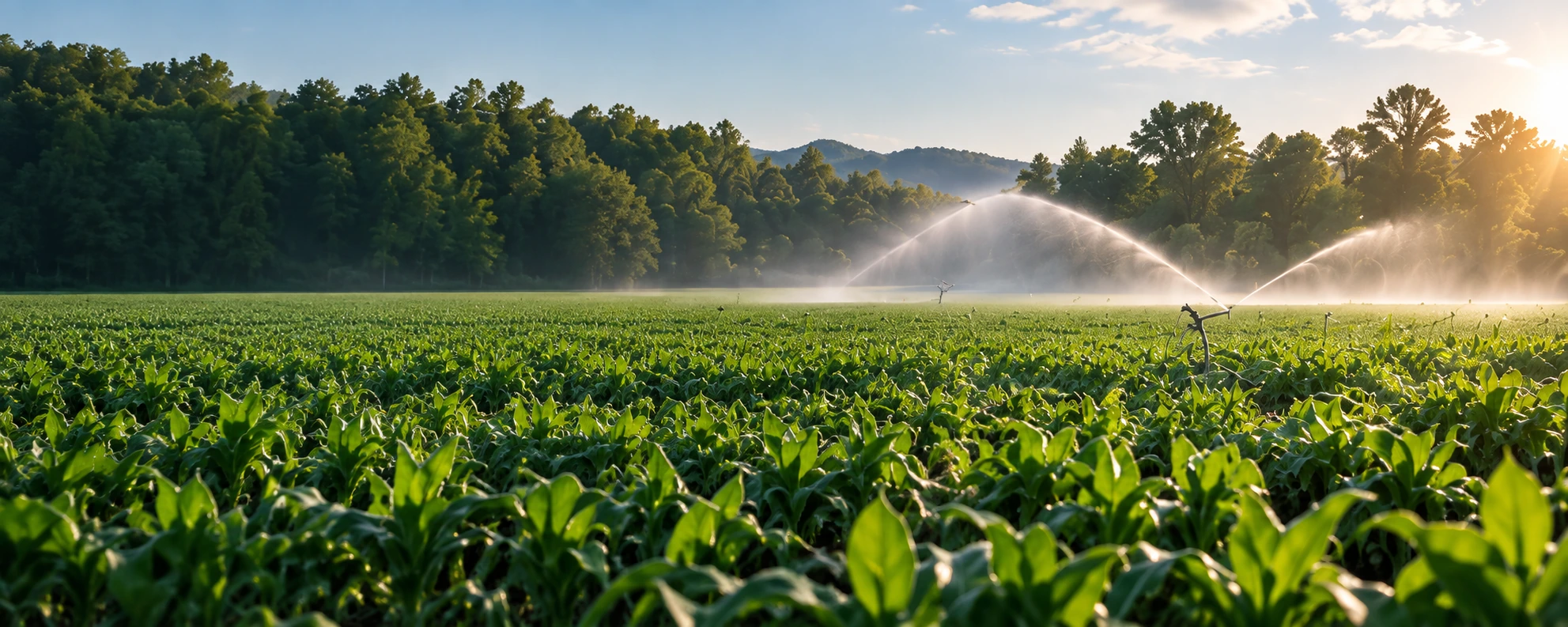 Irrigated green crop rows